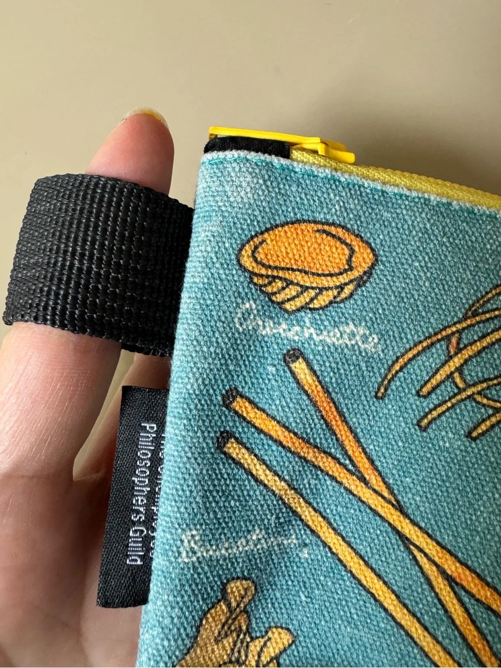 Pasta Bag past-print zip pouch/pencil case in teal/yellow